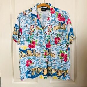 ERIKA Women’s Tropical Print Blouse Size Large